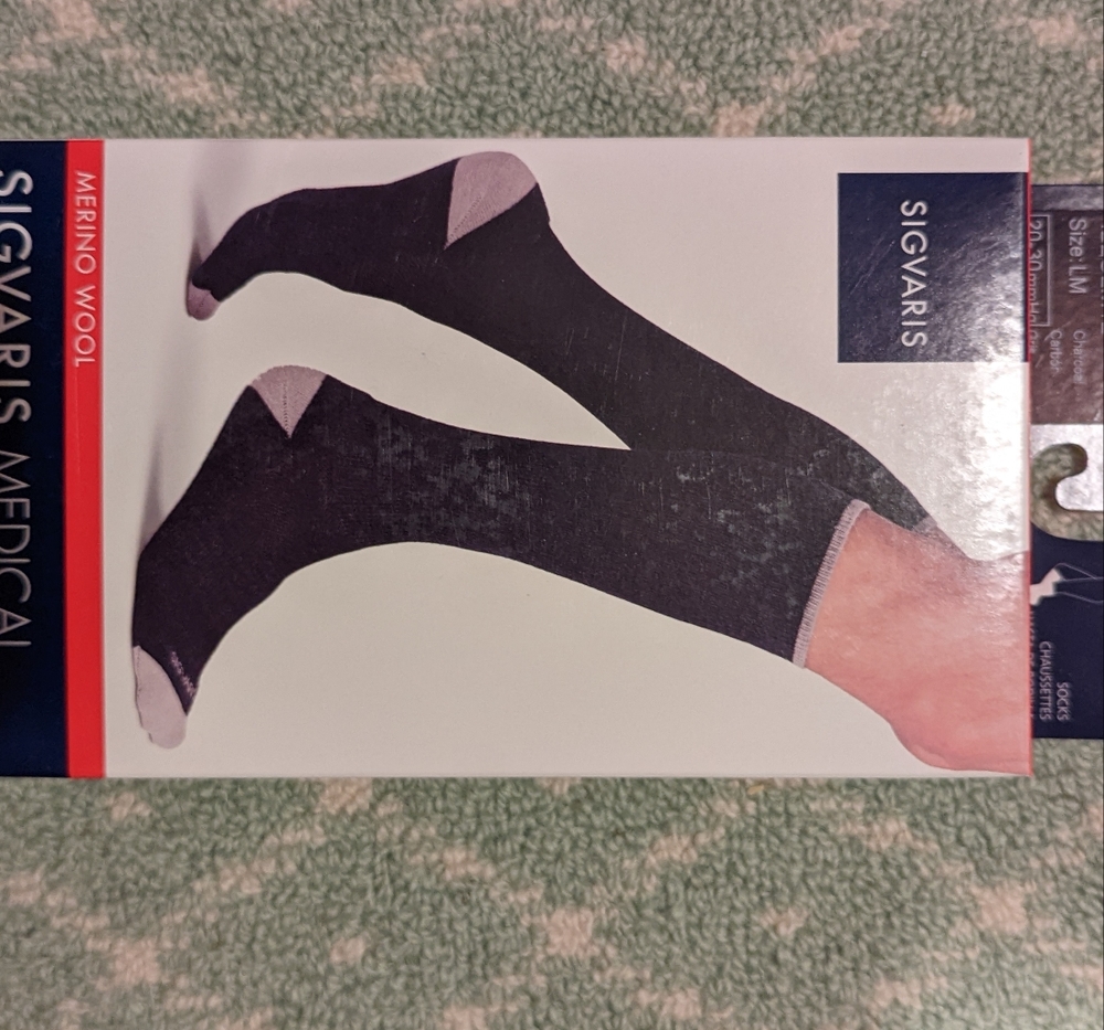 Sigvaris merino wool compression socks in charcoal 20-30 mmHg size LM